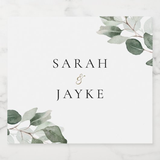 Simple Modern Minimal Green Leaf Wedding Sparkling Wijnetiket (Enkel label)
