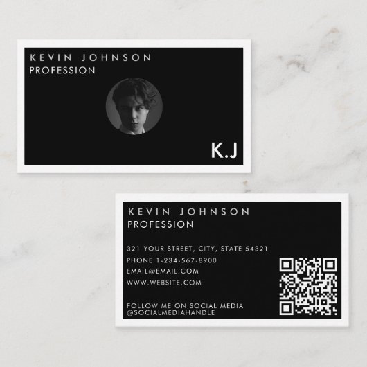 Simple Modern Minimal Professional Photo QR code Visitekaartje (Voorkant / Achterkant)