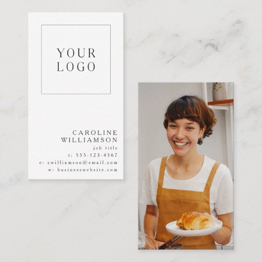 Simple Modern Minimal Vertical Logo Photo Visitekaartje (Voorkant / Achterkant)