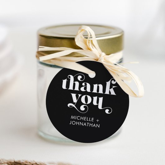 Simple Modern Minimalist Black & White Wedding Bedankjes Labels