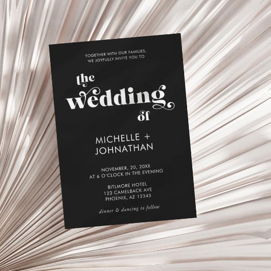 Simple Modern Minimalist Black & White Wedding Kaart