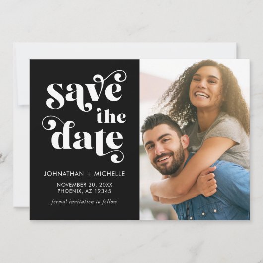Simple Modern Minimalist Black & White Wedding Save The Date (Voorkant)