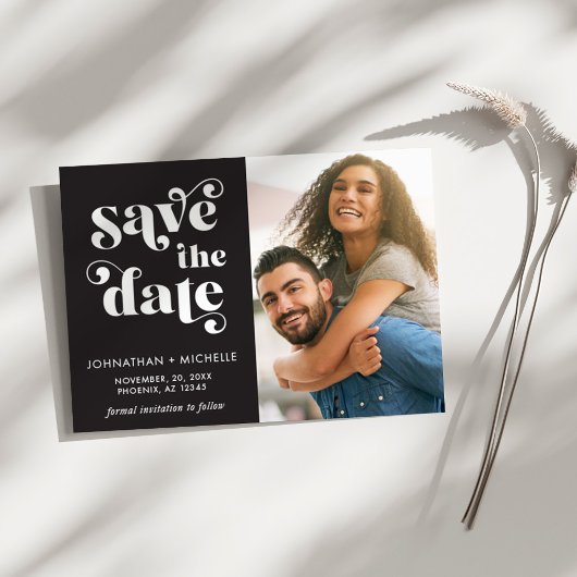 Simple Modern Minimalist Black & White Wedding Save The Date