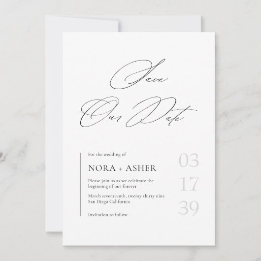 Simple Modern Minimalist Elegant Script Wedding Save The Date (Voorkant)