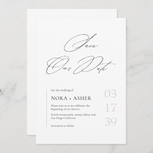 Simple Modern Minimalist Elegant Script Wedding Save The Date (Voorkant / Achterkant)