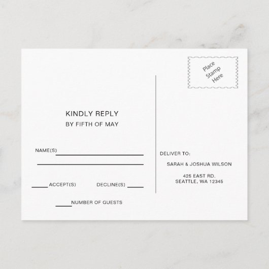Simple Modern Minimalist Magenta RSVP Uitnodiging Briefkaart (Achterkant)