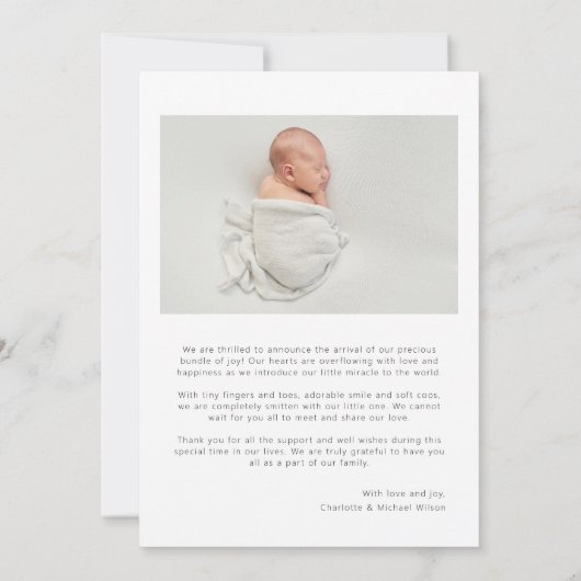 Simple Modern Minimalist Photo Baby Aankondiging (Achterkant)