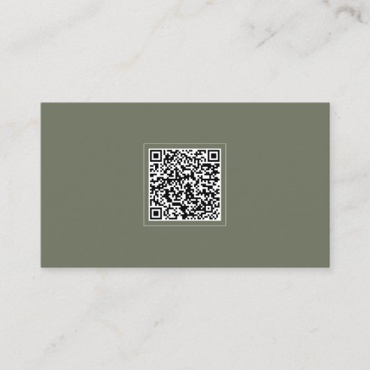 Simple Modern Minimalist Sage Green QR Code  Visitekaartje (Voorkant)
