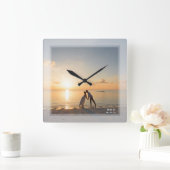 Simple Modern Minimalist Wedding Jubileum Foto Vierkante Klok (Huis)