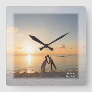Simple Modern Minimalist Wedding Jubileum Foto Vierkante Klok