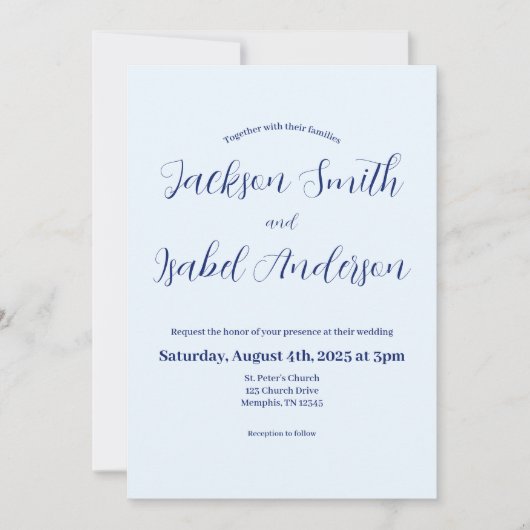 Simple Modern Minimalistic Blue Wedding Invitation Save The Date (Voorkant)