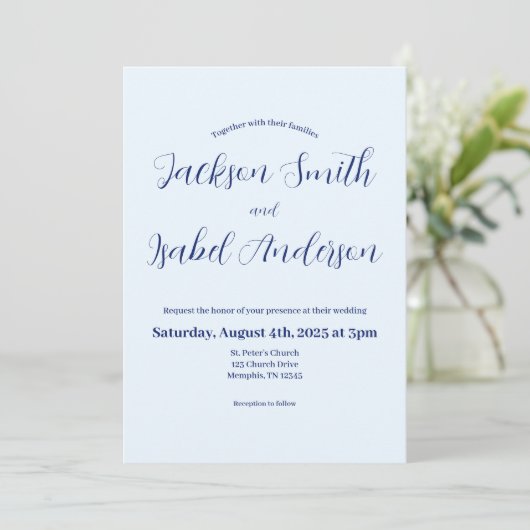 Simple Modern Minimalistic Blue Wedding Invitation Save The Date (Staand voorkant)