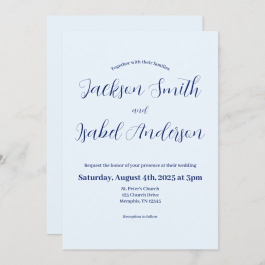 Simple Modern Minimalistic Blue Wedding Invitation Save The Date (Voorkant / Achterkant)