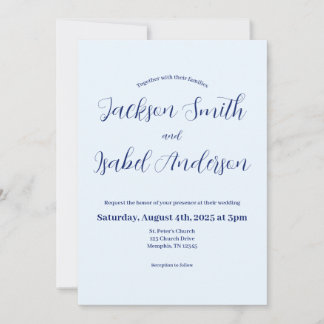 Simple Modern Minimalistic Blue Wedding Invitation Save The Date