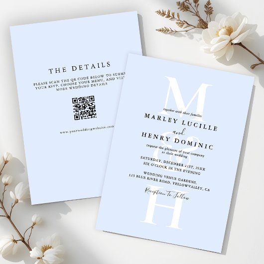 Simple Modern Monogram All In One Wedding Kaart