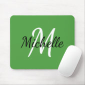 Simple Modern Monogram Initiaal + Naam Groen Wit Muismat (Met muis)