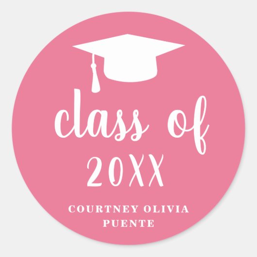 Simple Modern Mortar Board Roze Afstuderen Ronde Sticker (Voorkant)
