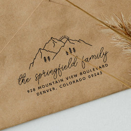 Simple Modern Mountains Trees Familienaam Adres Rubberstempel