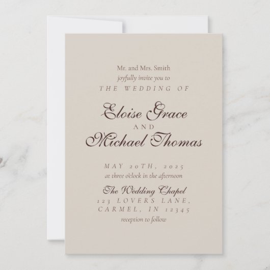 Simple Modern Mousse Brown Wedding Kaart (Voorkant)