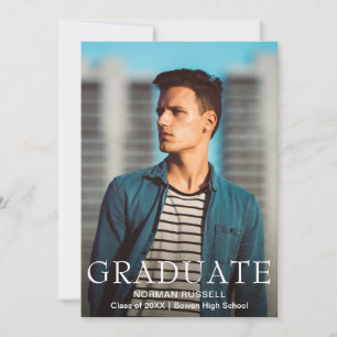 Simple Modern Navy Blue Boy Foto Afstuderen Aankondiging