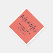 Simple Modern Navy Blue Coral Mr. en Mrs Wedding Servet (Hoek)