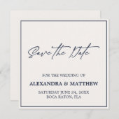Simple Modern Navy Blue Typografie Save The Date (Voorkant / Achterkant)