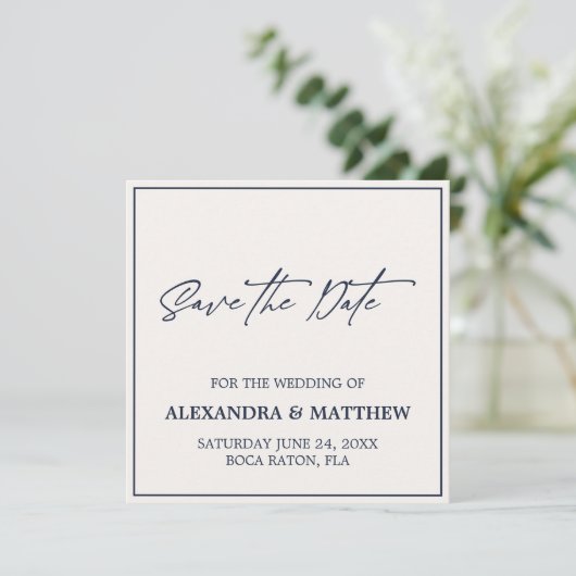 Simple Modern Navy Blue Typografie Save The Date (Staand voorkant)