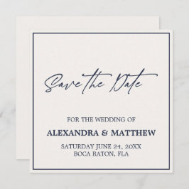 Simple Modern Navy Blue Typografie Save The Date