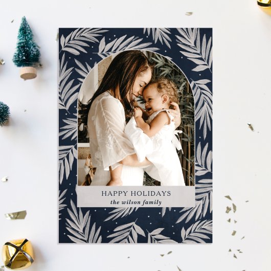 Simple Modern Navy Branch Foto Feestdagenkaart