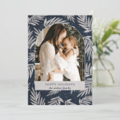 Simple Modern Navy Branch Foto Feestdagenkaart (Staand voorkant)