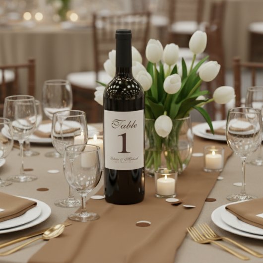 Simple Modern Neutral Brown Wedding Table Number  Wijn Etiket