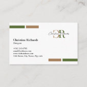 Simple Modern Olive Green Gold Monogram Visitekaartje (Achterkant)