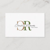 Simple Modern Olive Green Gold Monogram Visitekaartje (Voorkant)