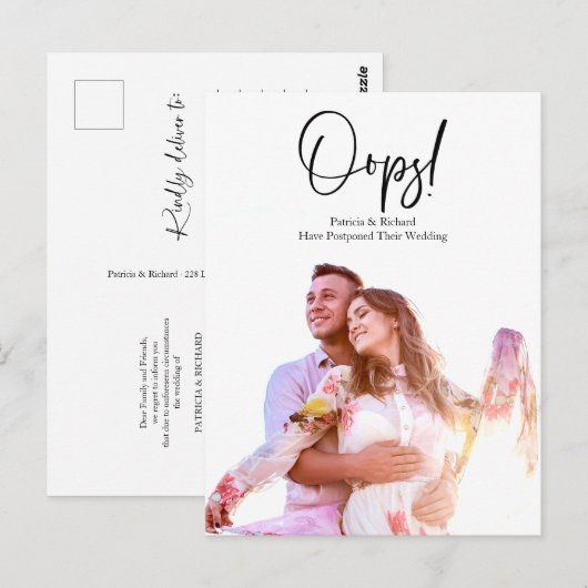Simple Modern Oops Wedding uitgesteld Briefkaart (Voorkant / Achterkant)