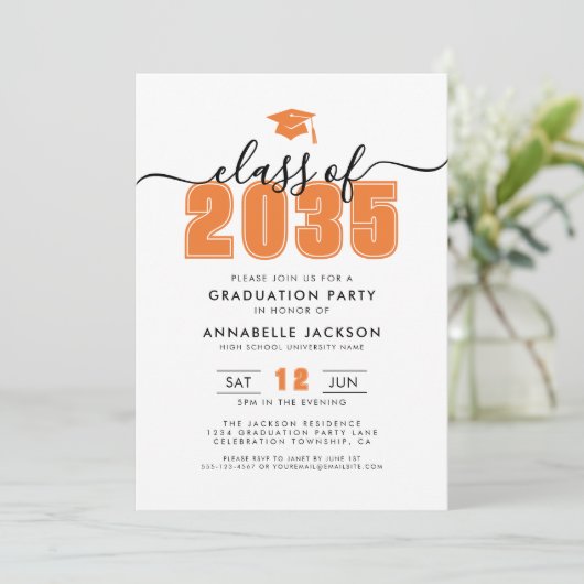 Simple Modern Orange Graduation Party Kaart (Staand voorkant)