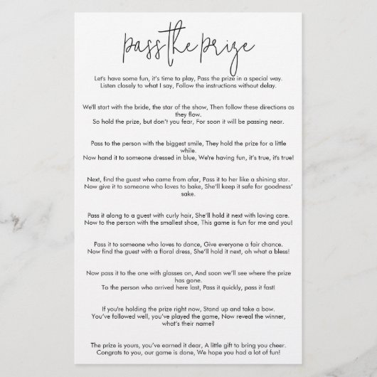 Simple Modern Pass de prijs Vrijgezellenfeest spel (Voorkant)
