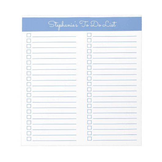 Simple Modern Periwinkle Blue Two Column Checklist Notitieblok (Voorkant)