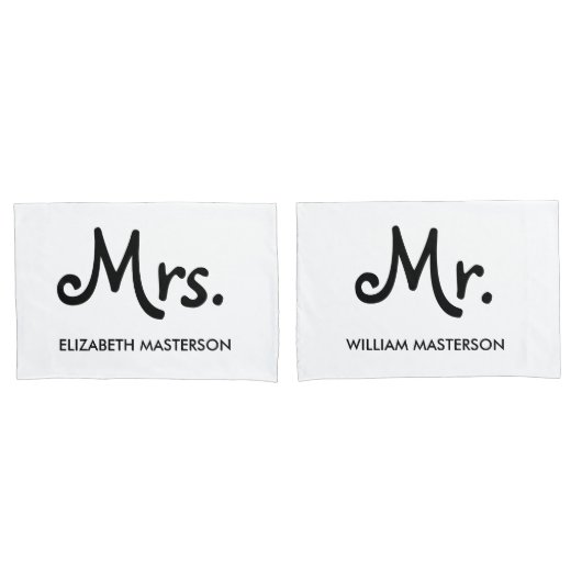 Simple Modern Personalized Mr. Mrs Black White Kussensloop (Voorkant-Set)