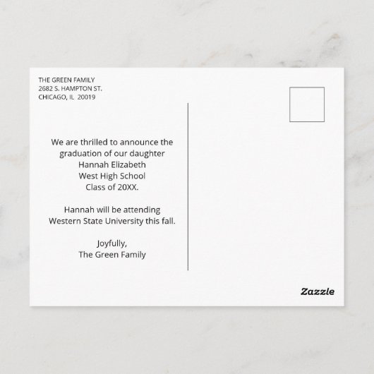 Simple Modern Photo Afstuderen Briefkaart (Achterkant)