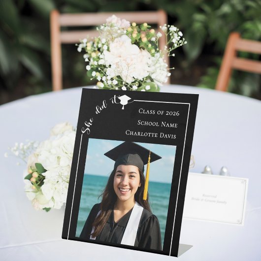 Simple modern photo black Graduation Party welcome Reclamebord Met Voetstuk