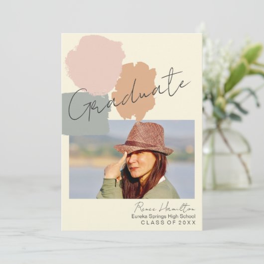 Simple Modern Photo Boho Blush Grey Afstuderen Aankondiging (Staand voorkant)