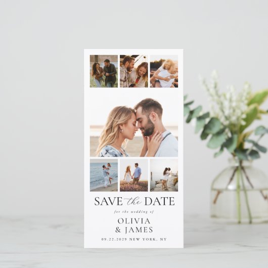 Simple Modern Photo Collage Wedding Save The Date (Staand voorkant)
