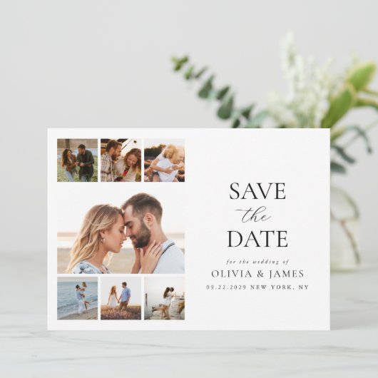 Simple Modern Photo Collage Wedding Save The Date (Staand voorkant)