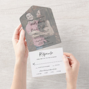 Simple Modern Photo Elegant Wedding All In One Uitnodiging
