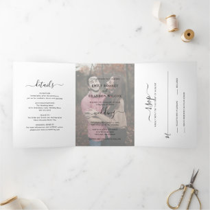 Simple Modern Photo Elegant Wedding Drieluik Uitnodiging