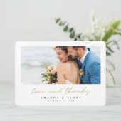 Simple Modern Photo Gold Typography Wedding Bedankkaart (Staand voorkant)