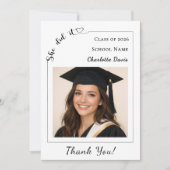 Simple modern photo Graduate She did it Bedankkaart (Voorkant)