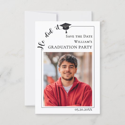 Simple modern photo Graduation party Save the Date (Voorkant)
