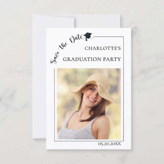 Simple modern photo Graduation party Save the Date (Voorkant)