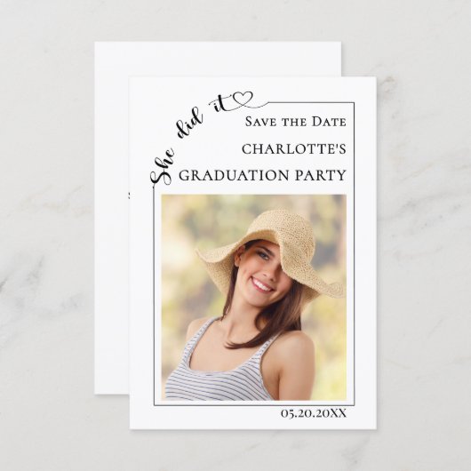 Simple modern photo Graduation party Save the Date (Voorkant / Achterkant)